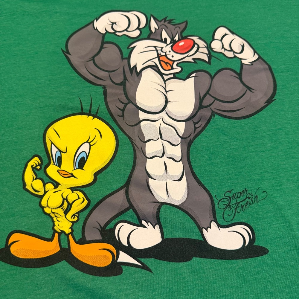 Super‎ Fresh Buff Tweety and Sylvester Graphic Tee Green Mens Large 8/30/21